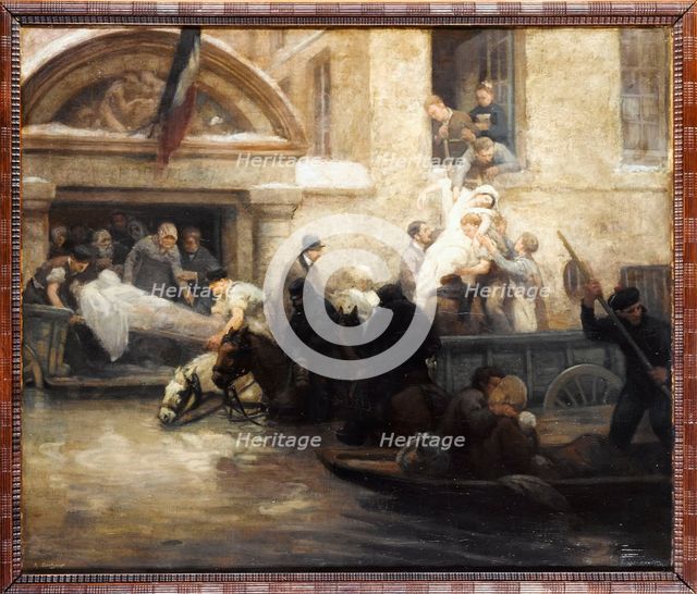 Sauvetage des malades de l'hôpital de la charité, durant l'inondation de 1910, 1910. Creator: A Boulanger.