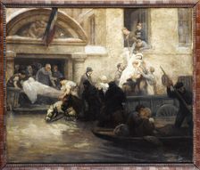 Sauvetage des malades de l'hôpital de la charité, durant l'inondation de 1910, 1910. Creator: A Boulanger