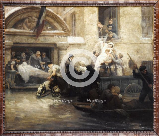 Sauvetage des malades de l'hôpital de la charité, durant l'inondation de 1910, 1910. Creator: A Boulanger.