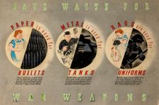 Save waste for war weapons World War II poster, between 1939 and 1946. Creator: Central Office of Information