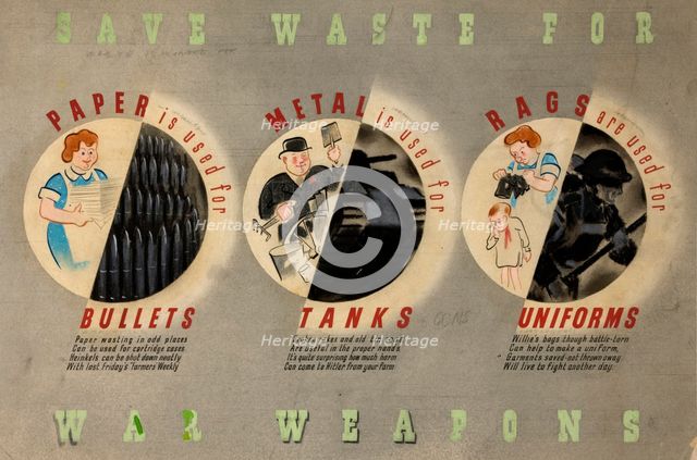 'Save waste for war weapons', World War II poster, between 1939 and 1946. Creator: Central Office of Information.