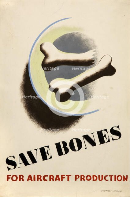 'Save bones for aircraft production', World War II poster, between 1939 and 1946. Creators: Central Office of Information, Tom Eckersley, Eric Lombers.