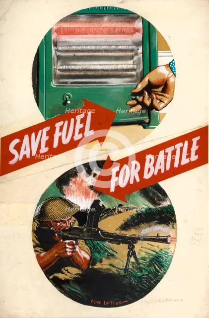 'Save fuel for battle', World War II poster, between 1939 and 1946. Creators: Central Office of Information, Clive Uptton.