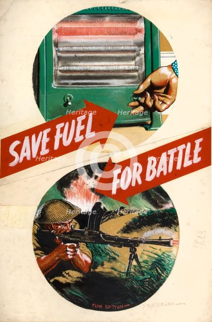 'Save fuel for battle', World War II poster, between 1939 and 1946. Creators: Central Office of Information, Clive Uptton.