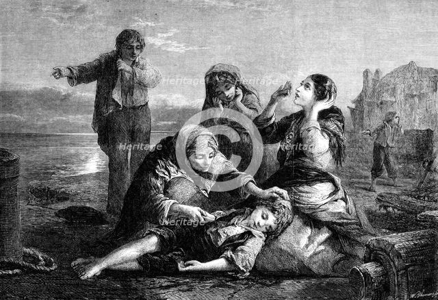 "Saved", by F. W. Topham, in the exhibition of the Society of Painters in Water Colours, 1864. Creator: W Thomas.