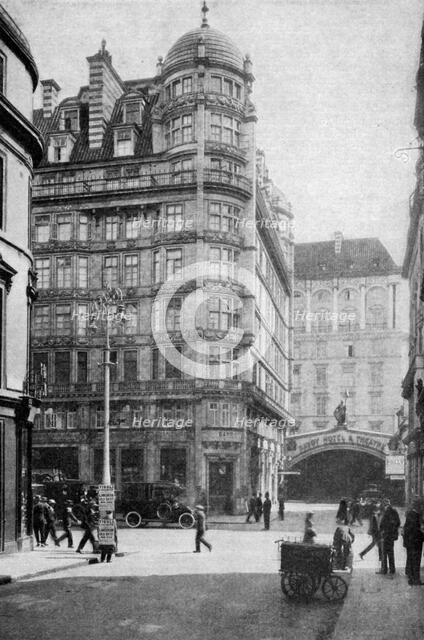 Savoy Hotel and Theatre across the Strand from Norfolk Street, London, c1930s. Artist: Unknown