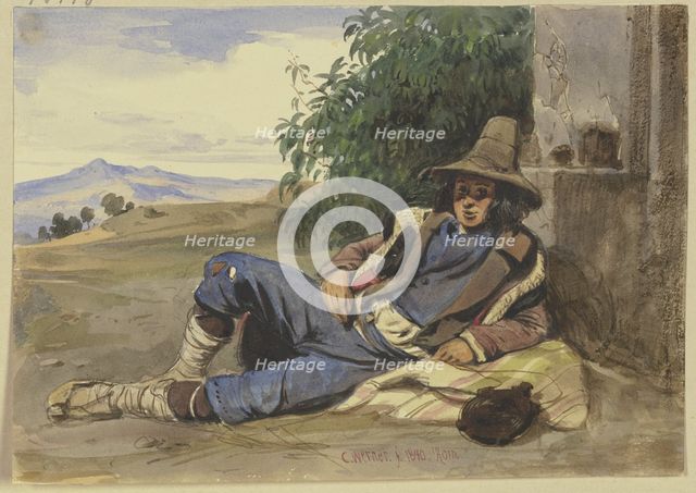 Savoyards lying on the ground, 1840. Creator: Carl Friedrich Heinrich Werner.