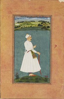 Sawai Jai Singh standing in a landscape, c1730