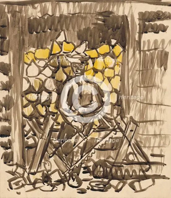 Sawing wood, 1940-1944. Creator: Arnold Peter Weisz-Kubincan.