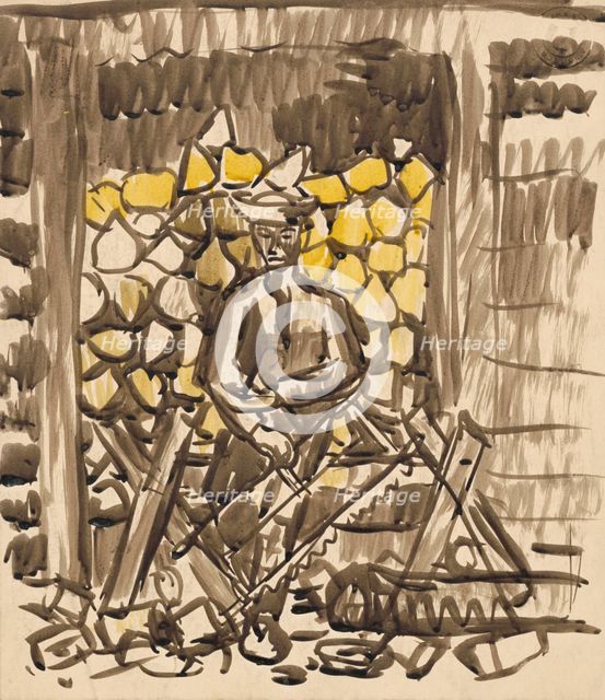 Sawing wood, 1940-1944. Creator: Arnold Peter Weisz-Kubincan.
