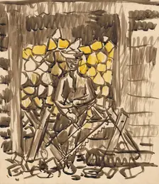 Sawing wood, 1940-1944. Creator: Arnold Peter Weisz-Kubincan