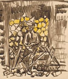 Sawing wood, 1940-1944. Creator: Arnold Peter Weisz-Kubincan