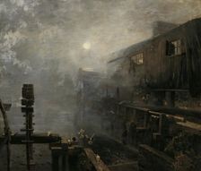 Sawmill in the morning fog, 1886. Creator: Emil Jakob Schindler