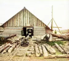 Sawmill, Oka River, 1912. Creator: Sergey Mikhaylovich Prokudin-Gorsky