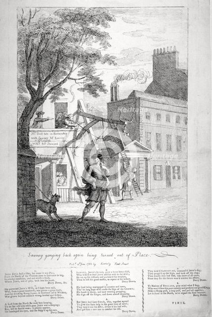 'Sawney ganging back again, being turned out of place', 1782.                          Artist: Francesco Bartolozzi