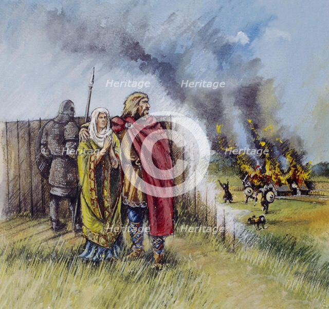 Saxon man and woman, c8th century, (c1990-2010). Artist: Peter Dunn.