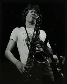 Saxophonist Chris Hunter playing at The Stables, Wavendon, Buckinghamshire. Creator: Denis Williams