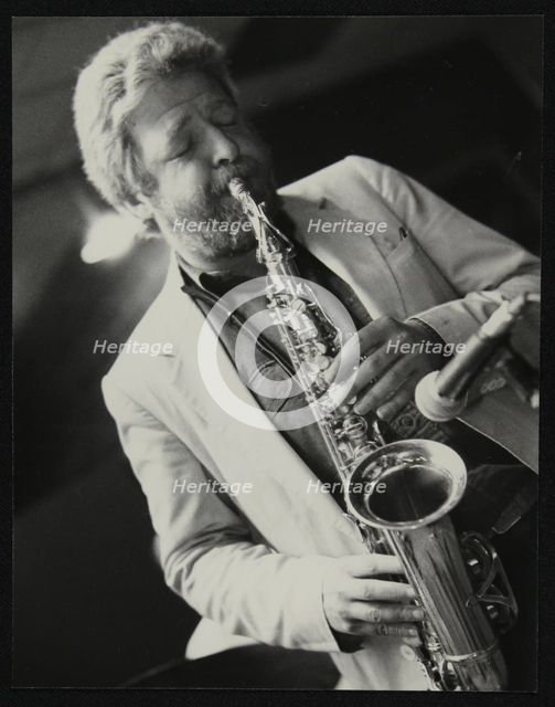 Saxophonist Geoff Simkins playing at The Fairway, Welwyn Garden City, Hertfordshire, 28 April 1991. Artist: Denis Williams