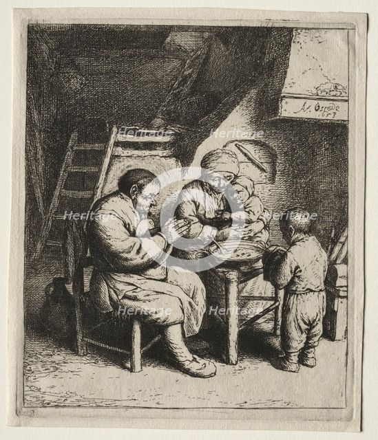 Saying Grace, 1653. Creator: Adriaen van Ostade (Dutch, 1610-1684).