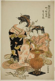 Sayoginu of the Yotsumeya, from the series "Models for Fashion: New Designs as..., c. 1777. Creator: Isoda Koryusai
