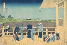 Sazai Hall at the Temple of the Five Hundred Arhats (Gohyaku Rakanji Sazaido), from..., ca. 1830-32. Creator: Hokusai