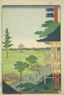 Sazai Hall of the Five Hundred Rakan Temple (Gohyaku Rakan Sazaido), from the series..., 1857. Creator: Ando Hiroshige