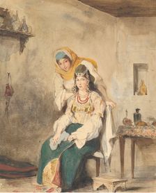 Saada, the Wife of Abraham Ben-Chimol, and Préciada, One of Their Daughters, 1832. Creator: Eugene Delacroix