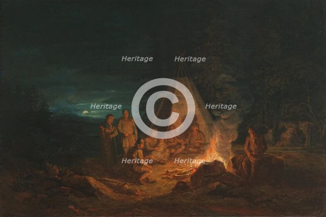 Saami People around a Fire, 1813. Creator: Alexander Lauréus.