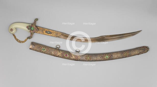 Saber (Kiliç) with Scabbard, Turkey, late 19th century Blade inscribed 1099 Hejira [A.D. 1687]. Creator: Unknown.