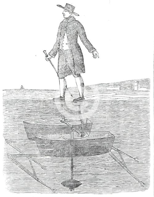Sabots elastiques, an apparatus for walking on water, 1860. Creator: Unknown.