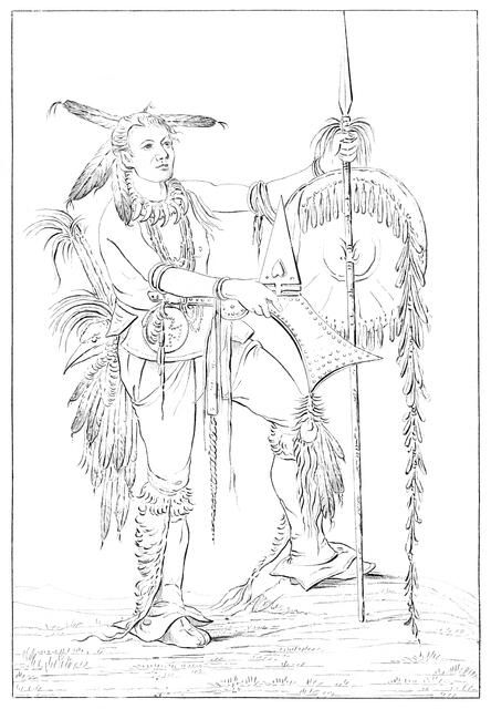 Sac or Fox brave, Rock Island, Upper Mississippi, 1841.Artist: Myers and Co