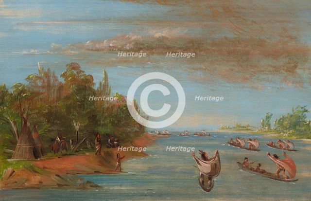 Sac and Fox Sailing in Canoes, 1837-1839. Creator: George Catlin.