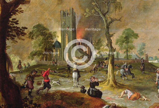Sacking of a village in Flanders by Spanish troops during the war in the Netherlands.