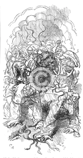 "Sacks of feathers were emptied upon them, then a sackful of live rats...", 1871. Creator: Unknown.