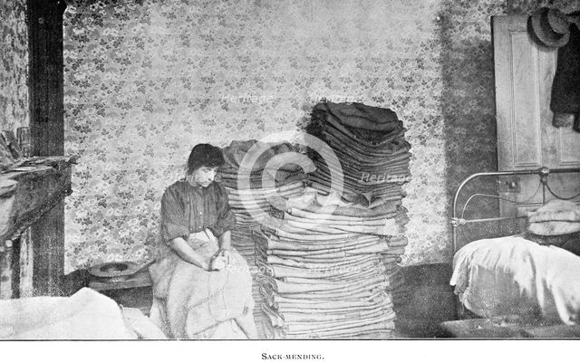 Sack mending from home, London, 1906. Creator: Unknown.