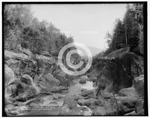 Saco River looking down near Bemis, Crawford Notch, White Mountains, between 1890 and 1901. Creator: Unknown.