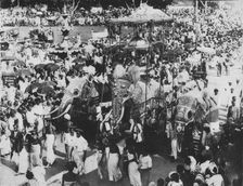 Sacred Elephant in the Perahera Procession, Kandy, Ceylon c1890, (1910). Artist: Alfred William Amandus Plate