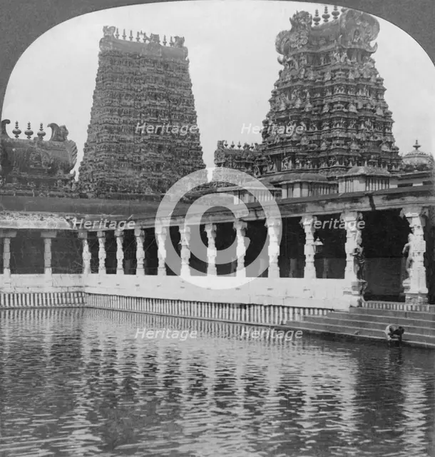 'Sacred Gold Lily Lake and Pagodas - Great Temple to Siva, Madura, South India', 1901. Creator: Keystone View Company.