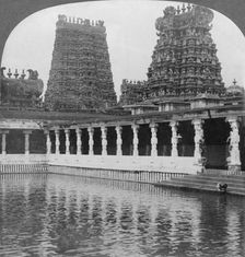 Sacred Gold Lily Lake and Pagodas - Great Temple to Siva, Madura, South India 1901. Creator: Keystone View Company