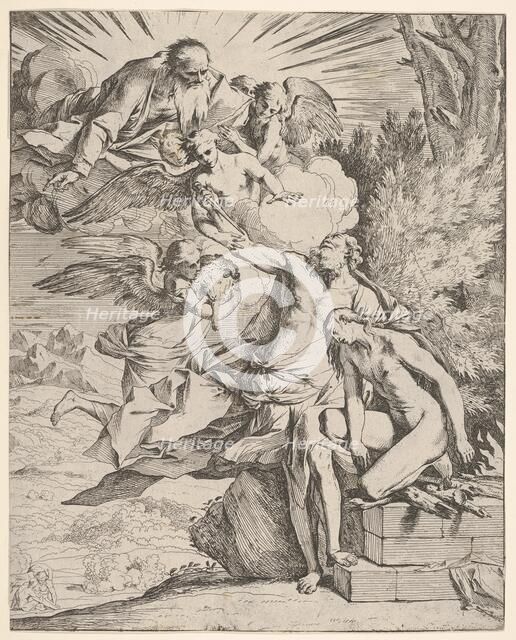Sacrifice of Isaac: an angel presses against the dagger-bearing arm of Abraham, who ..., ca.1645-50. Creator: Pietro Testa.