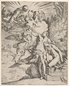 Sacrifice of Isaac: an angel presses against the dagger-bearing arm of Abraham, who ..., ca.1645-50. Creator: Pietro Testa