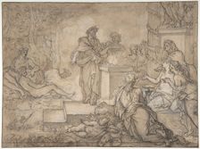 Sacrifice Offered before a Statue of Jupiter, 17th century. Creator: Louis de Boullogne