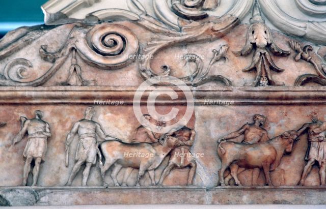 Sacrifice scene on the Ara Pacis, Rome. Artist: Unknown