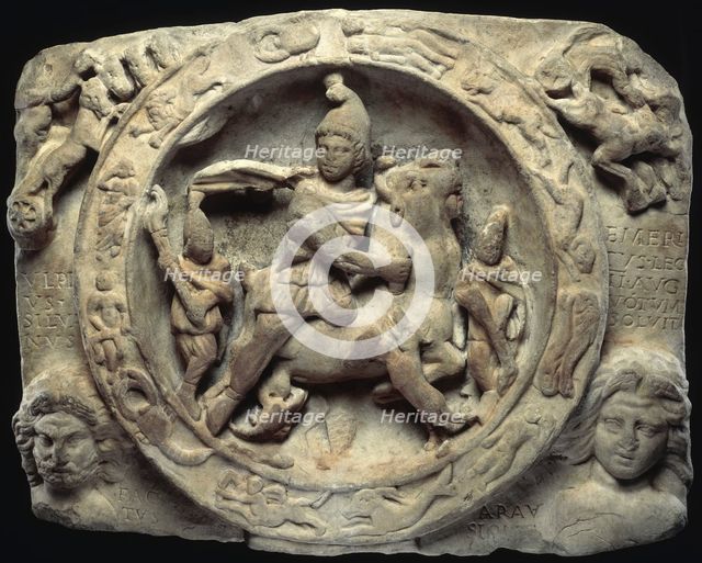 Sacrificial scene of Mithras slaying the bull. Creator: Unknown.