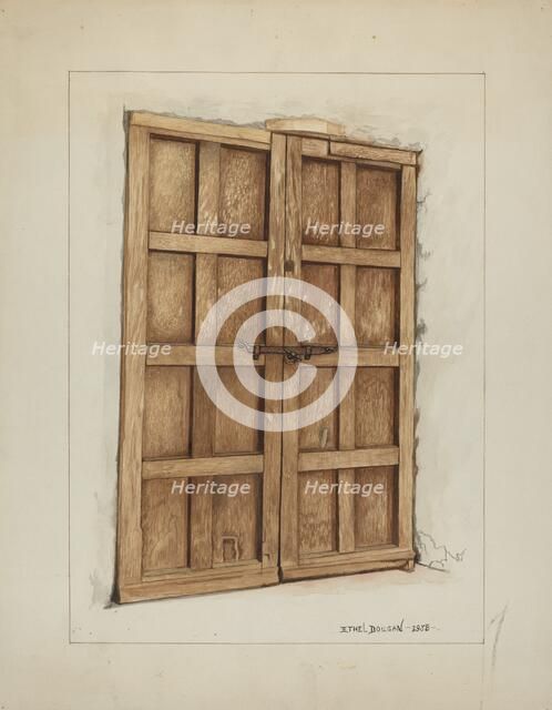 Sacristy Door at Mission San Juan Bautista, 1938. Creator: Ethel Dougan.