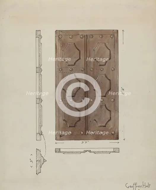 Sacristy Door, c. 1936. Creator: Geoffrey Holt.