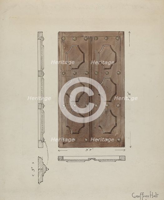 Sacristy Door, c. 1936. Creator: Geoffrey Holt.