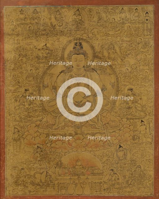 Sadaksari-Lokeshvara Surrounded by Manifestations and Monks, late 15th century. Creator: Unknown.