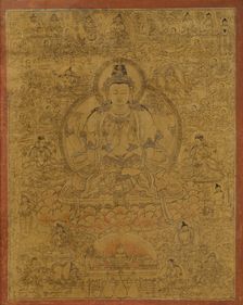 Sadaksari-Lokeshvara Surrounded by Manifestations and Monks, late 15th century. Creator: Unknown