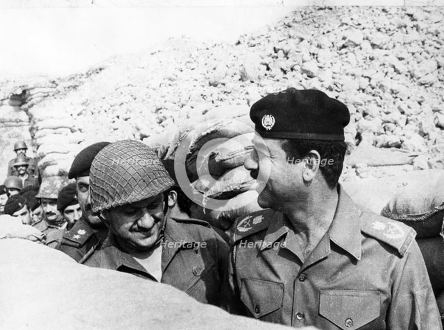 Saddam Hussein inspecting the Basra front, Iraq, 1986. Artist: Unknown